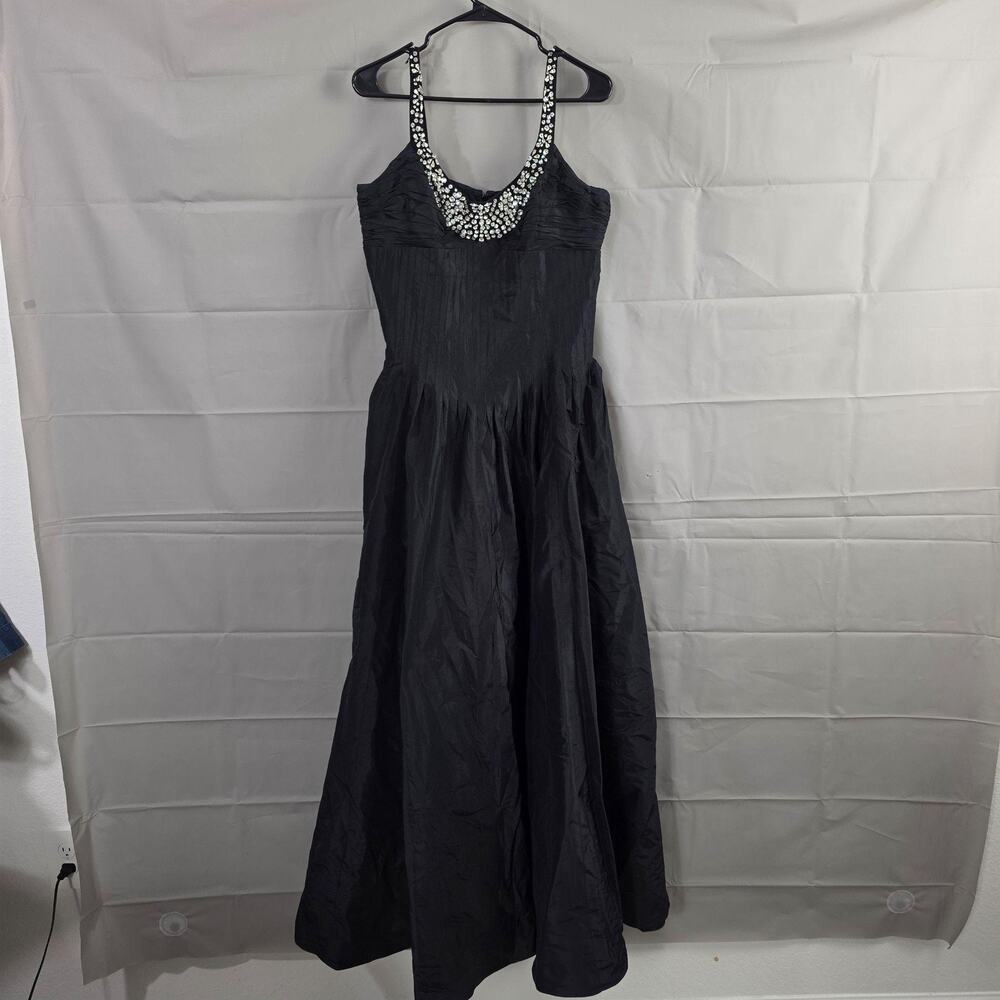 Teri Jon Dress 14 Bustier Rhinestone Scoop Neck Gown Maxi Black Formal Ceremony